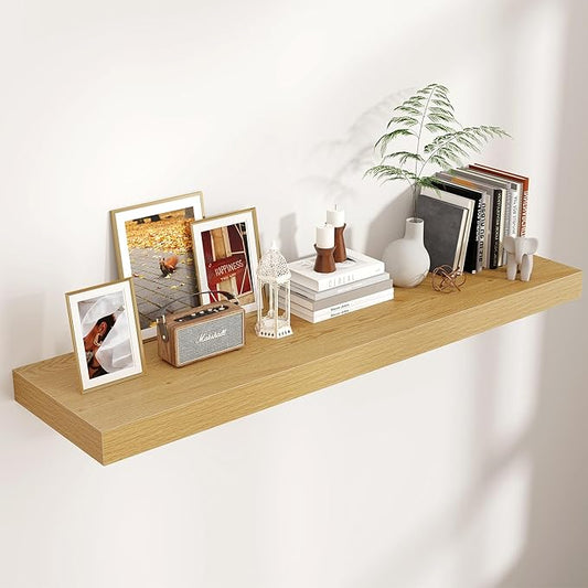 Floating Shelves for Wall, 48 Inch Wide x 12 Inch Deep Floating Shelves, Long Wood Floating Wall Shelf Shelves for Living Room Bathroom Bedroom Kitchen Home - (Oak, 48" W x 12" D x 2" H)