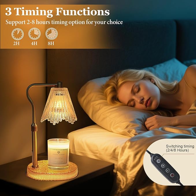Candle Warmer Lamp with Timer Dimmable, Birthday Gifts for Women Mom, House Warming Gifts New Home Decor, Wax Melt Warmer for Jar Candles with 2 Bulbs