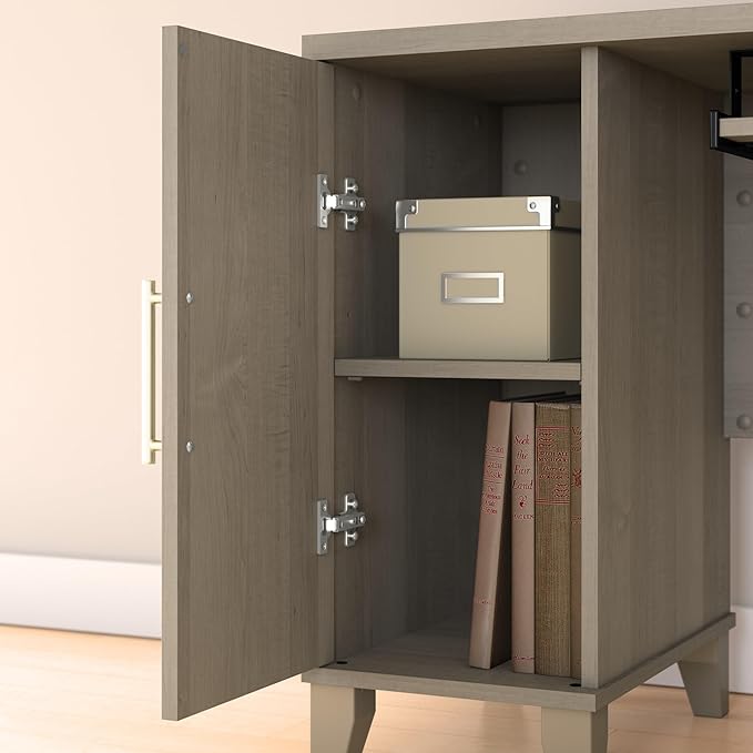 Bush Furniture Somerset L Shaped Desk with Hutch in Ash Gray | Corner Computer Table with Drawers, Cabinets and Pullout Keyboard/Laptop Tray for Home Office