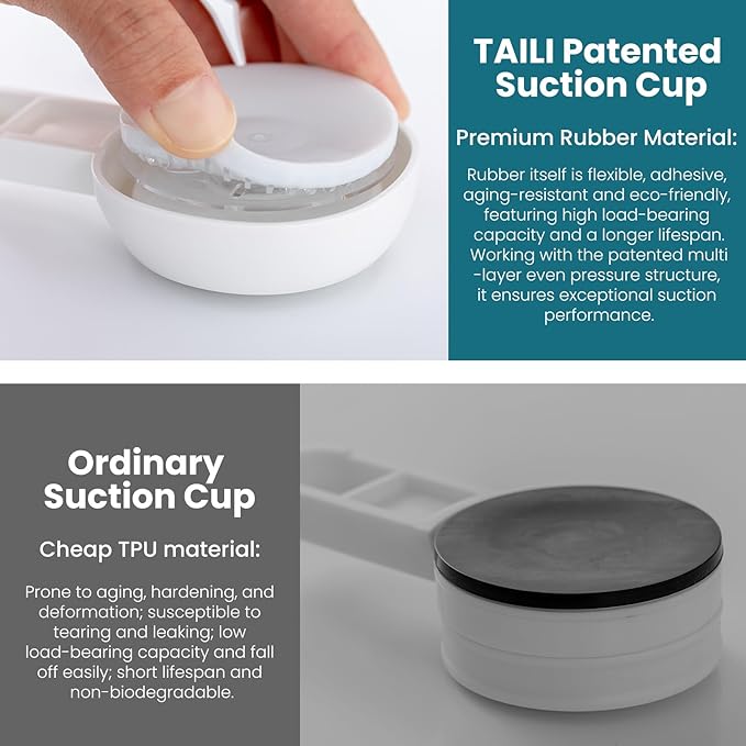 TAILI Suction Towel Hook for Bathroom, Damage-Free Hanging Hooks for Inside Shower Wall, Powerful Vacuum Suction Cup Shower Holder for Towel, Loofah, Cloth, Easy to Install and Remove, White, 4 Pack