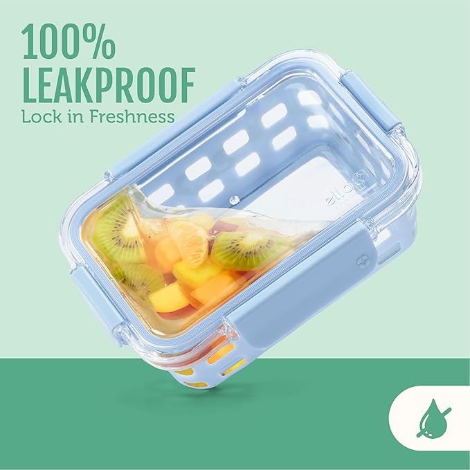 Ello Duraglass 3.4 Cup Meal Prep Sets 10Pc, 5 Pack Set- Glass Food Storage Container with Silicone Sleeve and Airtight BPA-Free Plastic Lids, Dishwasher, Microwave, and Freezer Safe, Olive Tree