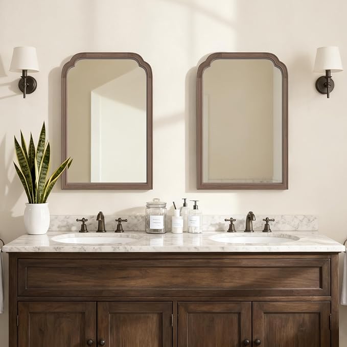 HOMECOOKIN Wood Bathroom Mirrors for Wall Mounted, 20" x 30" Rustic Wood Frame Wall Mirrors Decorative for Living Room or Bedroom Vanity Mirror (WN) B