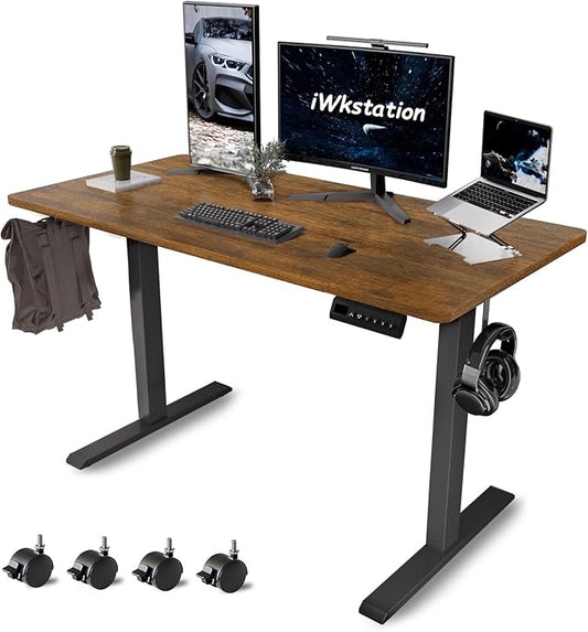 Whole Piece Standing Desk with Wheels Adjustable Height- Mobile Stand up Desk with Lockable Casters, Portable Sit Stand Desks Electric for Home & Office Workstation