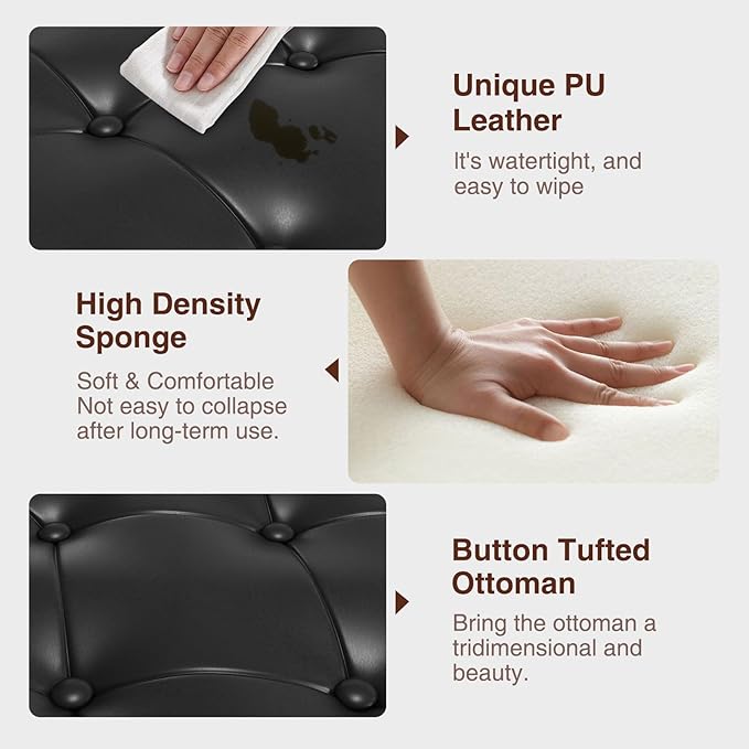 Storage Ottoman Bench,51-Inch Large Storage Bench for Bedroom End of Bed, 30 Gallons Faux Leather Ottoman with Storage for Bedroom, Living Room, Entryway, Black