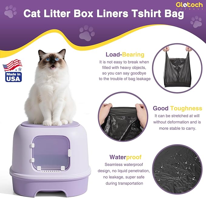Glotoch 500 Count Economical Cat Litter Bags 4 Gallon Black, Leak-Proof, Disposable Cat Waste Trash Bags for Pet Poop, Plastic T-shirt doggy bag for Kitty Waste Garbage 12" x 6.5" x 21"