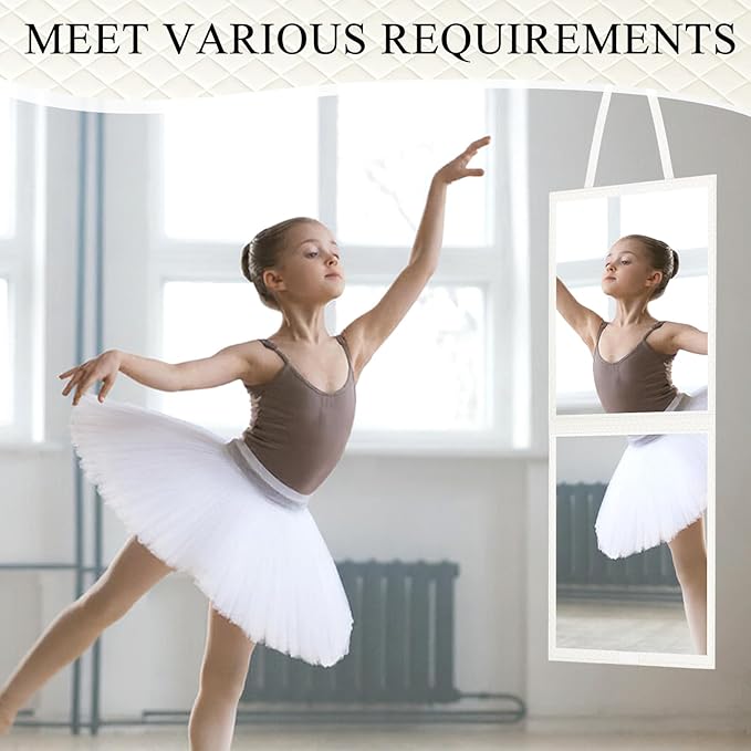 Foldable Travel Portable Full Length Mirror, Dance Bag Hanging Mirror, Full Body Mirror for Dance, Camping, Travel, Dance Competition Must Haves Backstage Folding Hanging Mirror (White, 33*13 Inch)