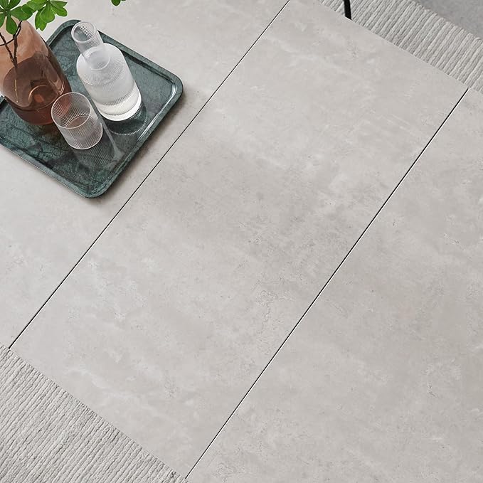 ZckyCine 67" Expandable Dining Table Set for 6, 7-Piece Modern Dining Room Table Set with Gray Wood Grain Finish and Upholstered Chairs, Extendable Kitchen Table with Black Metal Legs