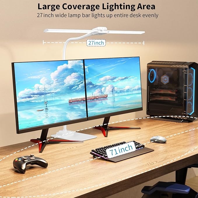 KableRika Desk Lamp Double Light: Bright Led Desk Lights for Home Office - Eye Care Reading Table Lamps with Base - Dimmable Desktop Lighting for Computer Monitor Study Drafting