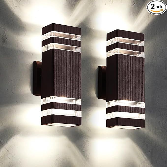 tewei Outdoor Wall Lights, Modern Exterior Light Fixture Wall Mount, Brown Outdoor Lights for House, Waterproof Aluminum Up and Down Outside Porch Lights for Garage, 2 Pack