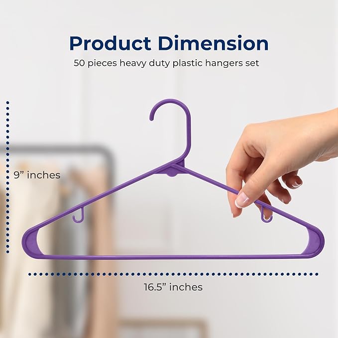 SereneLife 50 Pack Plastic Hangers, Non-Slip, Space-Saving Closet Organizers, Durable and Strong for Shirts, Sweaters, Hoodies, Kids Clothes & Dresses, Ultra-Thin, Lightweight