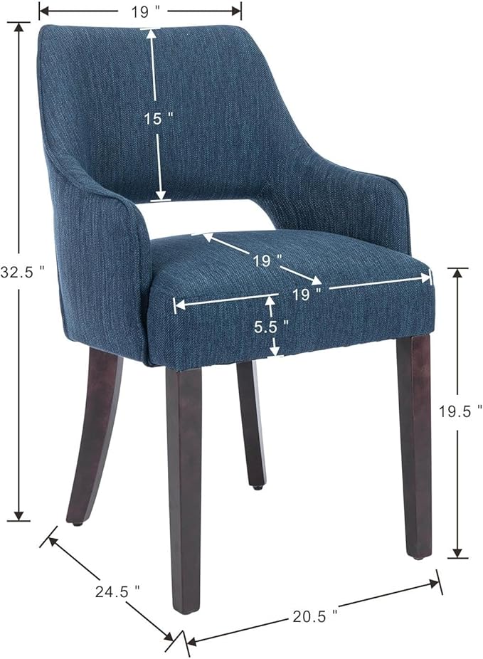 Linen Dining Chairs Set of 6 Upholstered Farmhouse Kitchen Chair with Arms Accent Chairs Side Chair with Wood Legs for Living Room/Dining Room/Bedroom/Restaurant, Blue
