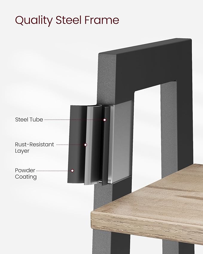 VASAGLE Ladder Shelf, 5-Tier Bookshelf, Storage Rack, Bookcase with Steel Frame, for Living Room, Home Office, Kitchen, Bedroom, Industrial Style, Camel Brown and Ink Black ULLS045B50