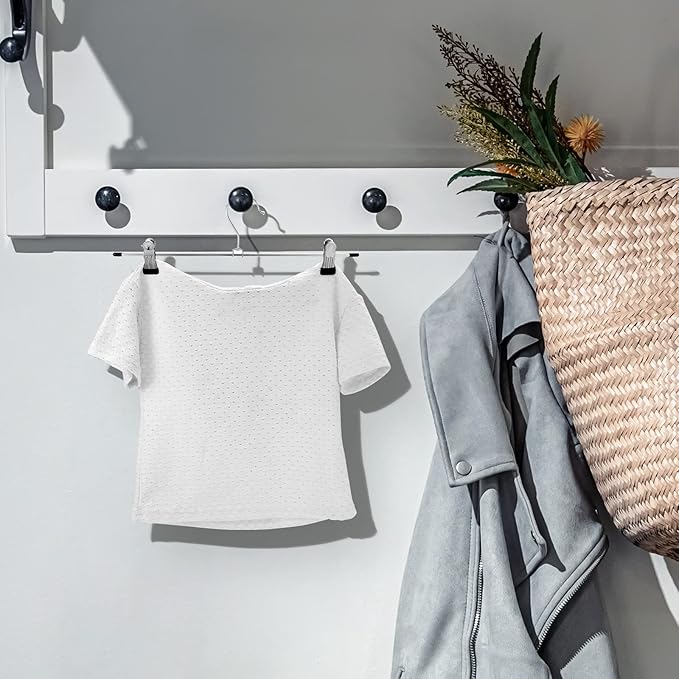 Pants & Skirt Hangers with Adjustable Non-Slip Clips - Space Saving Metal Hangers for Coats, Garments & Jeans - 10 Pack