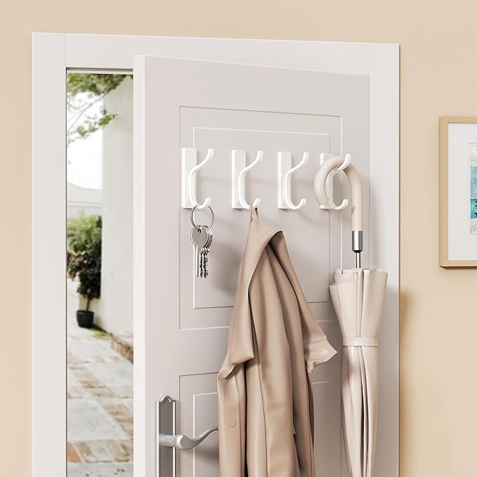 pickpiff Adhesive Wall Coat Hooks - Heavy Duty Stick-On Door Hanger, Metal Hook for Hanging Towel,Purse, Robe, Backpack, Jacket, Clothes - for Bathroom,Dorm, Closet, Kitchen - White, 2 Pack