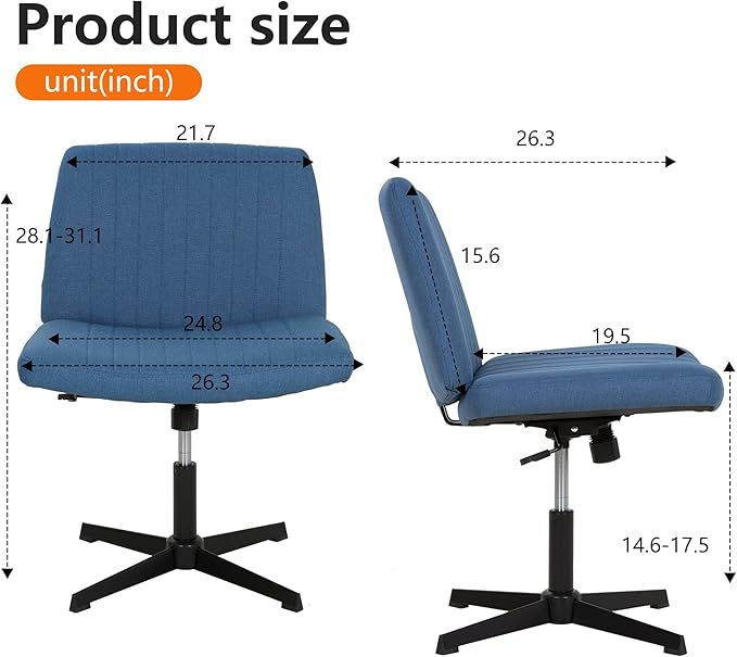 FDW Criss Cross Chair Armless Cross Legged Office Desk Chair Adjustable Swivel Ergonomic Gaming Chair No Wheels Backrest with Wide Seat Native Sponge Computer Task Vanity Chair for Home Office,Blue