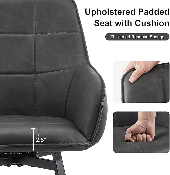 TUKAILAi Swivel Dining Chairs Set of 4, Faux Leather Upholstered Mid Century Accent Chairs with Metal Legs, Rotatable Kitchen Chair for Home Office Kitchen Restaurant (Grey)