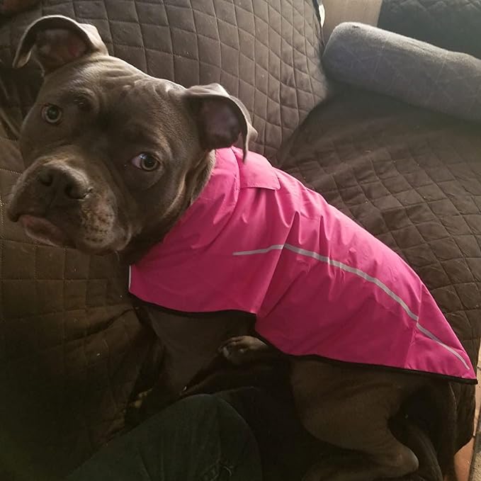 Mile High Life Dog Raincoat, Adjustable Waterproof Reflective Rain Jacket for Small Medium Large Dogs, Lightweight Breathable Pet Rain Coat with Leash Hole(Hot Pink,XS Chest 17-23")