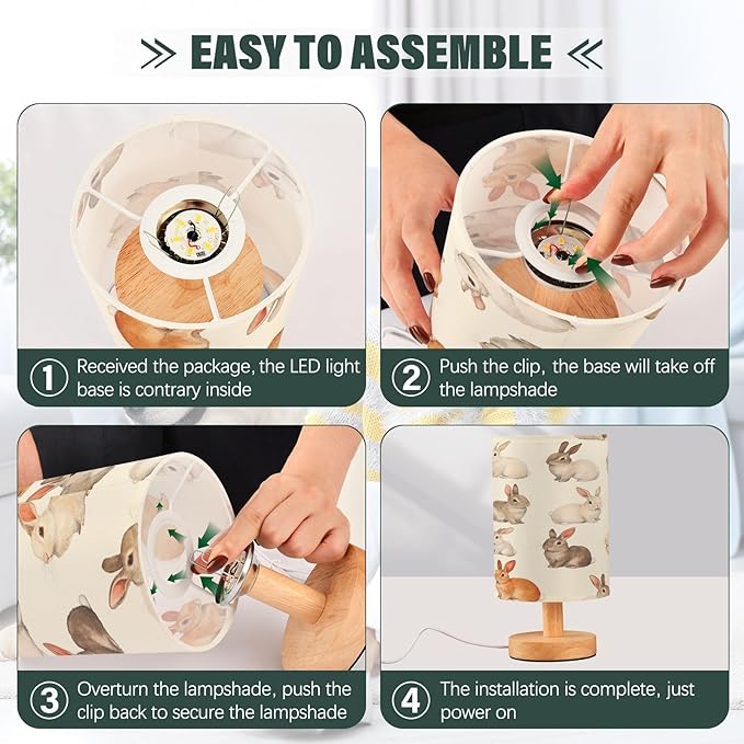 Rabbits LED Table Lamp for Bedroom Bedside Lamp with USB Charging Ports Decor Nightstand for Living Room Reading Dorm Desk Home Office