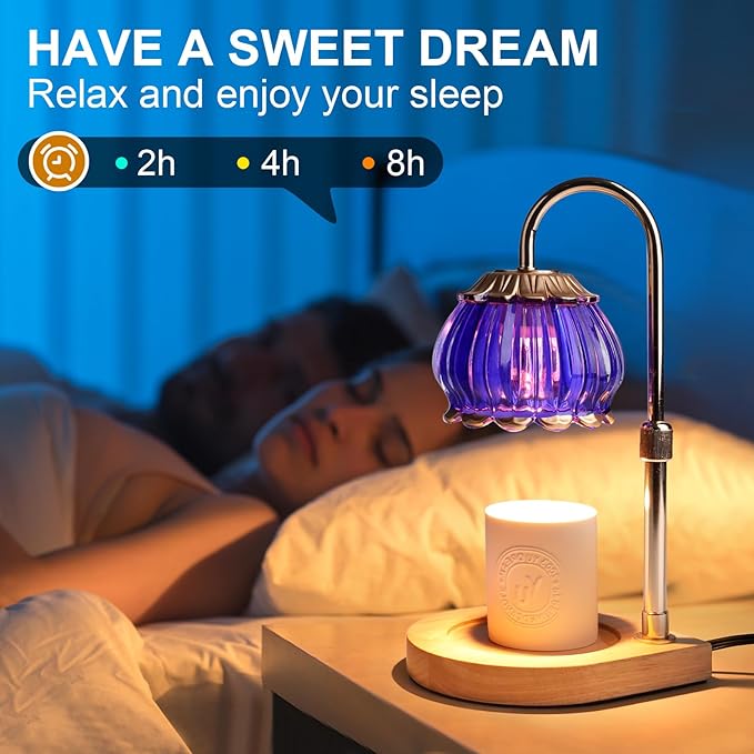 Candle Warmer Lamp with Timer, Adjustable Height Dimmable Candle Warmer Light,Christmas Gift for Women Glass Shade Electric Jar Candle Warming Lantern,Home Decor Cozy House Warming Gifts,Purple