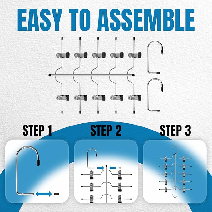 3 Pack Skirt Hangers Space Saving 5 Tier Metal Skirt Hanger with Clips, Durable Heavy Duty Trouser Pants Hangers Closet Organizer for Jeans, Slacks, Shorts