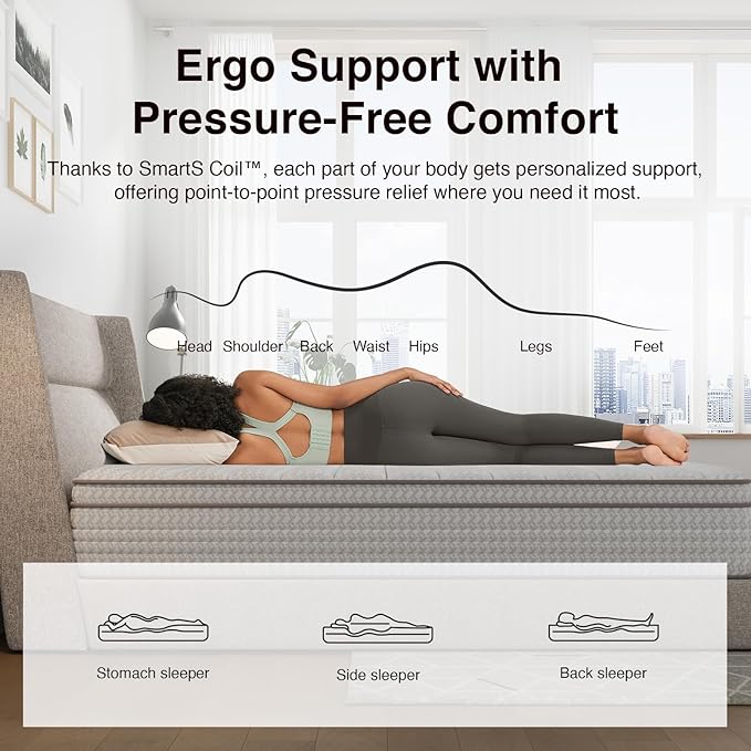 Novilla 12 Inch King Size Mattress, Hybrid King Mattresses in a Box with Smarts™ Coil Pocket Spring for Pressure Relief, Medium Firm Colchones with Comfort Foam, CertiPUR-US Certified