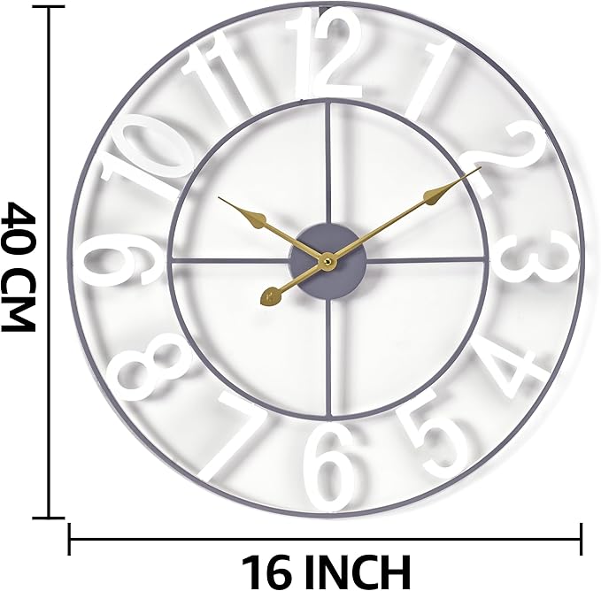 Sorbus 16-Inch Large Wall Clock – Decorative White Metal Clock with Gold Hands – Silent, Battery Operated, Modern Wall Decor for Living Room, Kitchen, or Office – Great Gift for Housewarming or Office