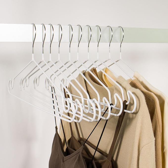 Clothes Hangers 50Pack,White Metal Hangers,15.7'W Space-Saving Shirt Hanger,Non-Slip Heavy Duty Hanger with Deep Shoulder Notches for Dress and Camisole