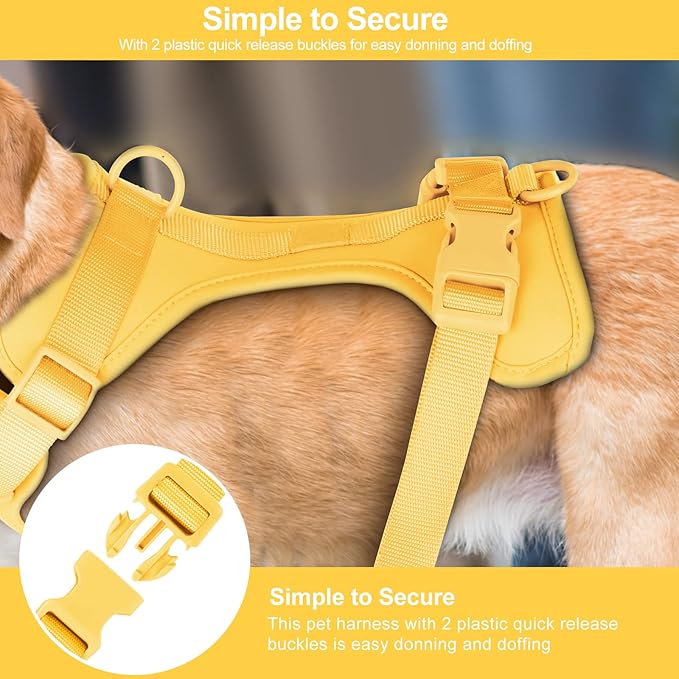 No Pull Lightweight Dog Harness: Adjustable Durable Breathable Mesh Pet Vest Harness with Soft & Comfortable Cushion, for Small Medium Large Dogs (Medium, Butter Yellow)