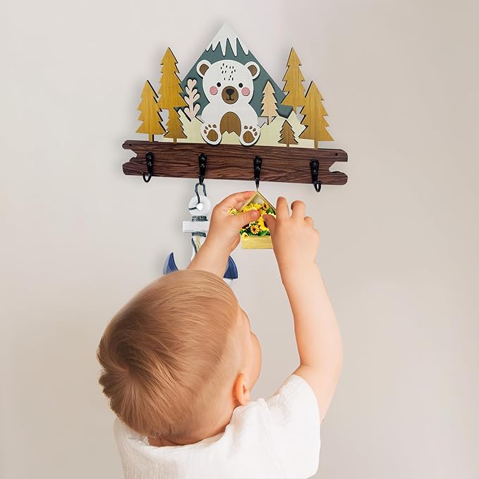 Dog Leash Holder for Wall Mount, Farmhouse Wooden Dog Claw Hooks, Paws Key Rack Accessories for Rustic Home Decor (L)