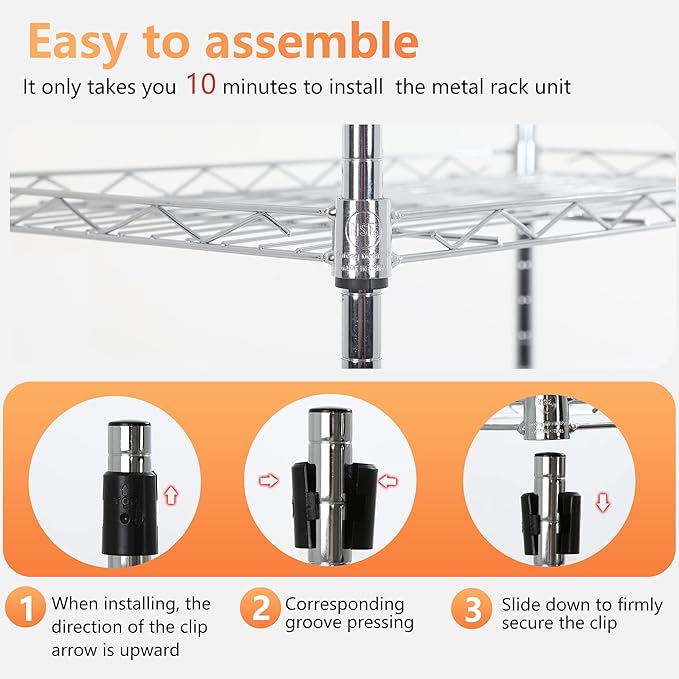 FDW 6 Tier Wire Shelving 17L x 12W x 64H Pantry Shelves Storage Rack Shelving Units Adjustable Metal Shelves for Kitchen Commercial Garage Small Places,Chrome