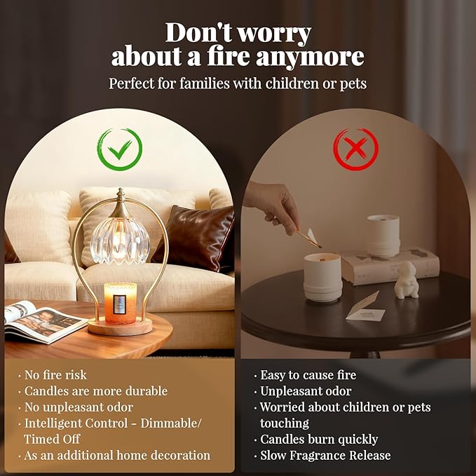 Candle Warmer Lamp with Timer - Dimmer Electric Candle Warmer for Jar Candles - Wax Warmer Unique Birthday Gifts for Women Mom House Warming Gifts New Home Room Decor