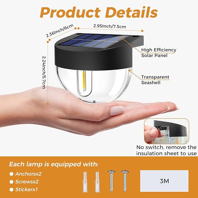 btfarm 8 Pack Solar Deck Lights Outdoor Waterproof, Retro LED Patio Lights Solar Powered, Solar Fence Light for Outside Railing Porch Steps Garden Post Decor, Warm White