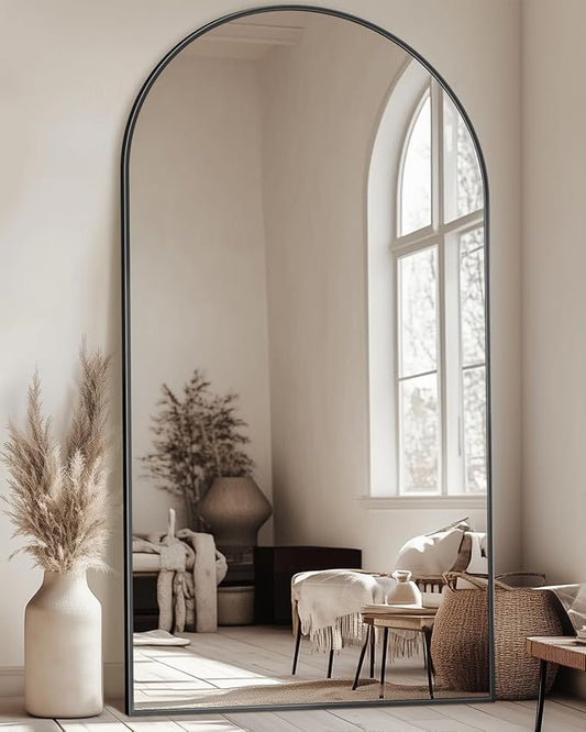 Full Length Mirror, 86"x46" Oversized Floor Mirror with Stand, Hanging or Leaning Full Body Mirrors Mirror for Bedroom, Living Room, Cloakroom, Arch, Black