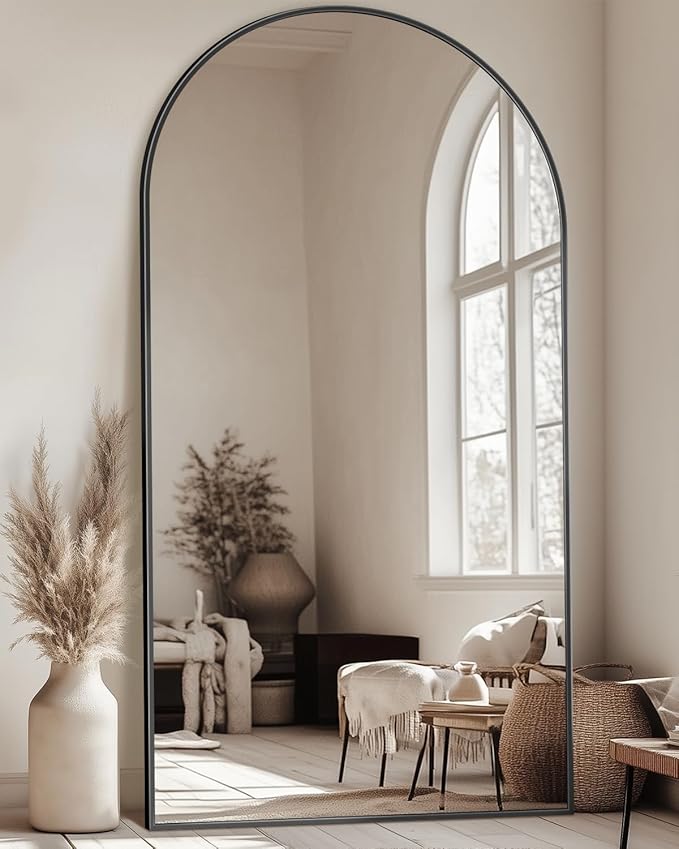Full Length Mirror, 90"x46" Oversized Floor Mirror with Stand, Hanging or Leaning Full Body Mirrors Mirror for Bedroom, Living Room, Cloakroom, Arch, Black