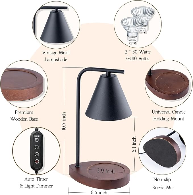 Marycele Candle Warmer Lamp with Timer Black, Birthday Gifts for Women Men, House Warming Gifts New Home Decor Aesthetic Black Walnut, Electric Dimmable Wax Melt Warmer for Jar Candles