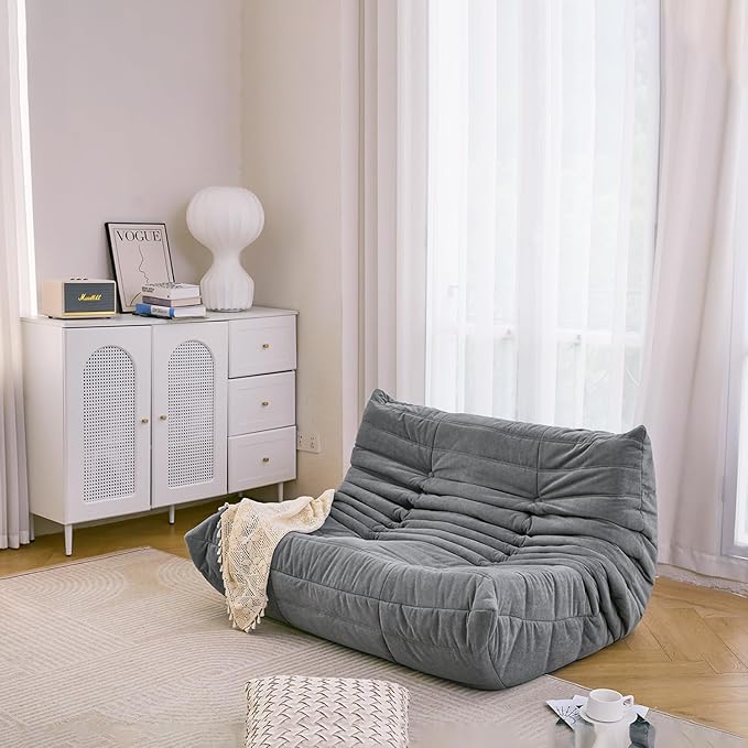 N&V Fireside Chair, Mid Century Armless Floor Sofa, Soft Premium Microfiber Floor Lounge Chair, Foam Sofa Accent Chair for Living Room Bedroom and Office, (Loveseat, Grey)