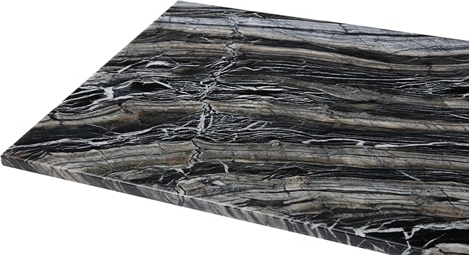 Modern Malbec Black and Grey Marble Console Table with Polished Stainless Steel Base