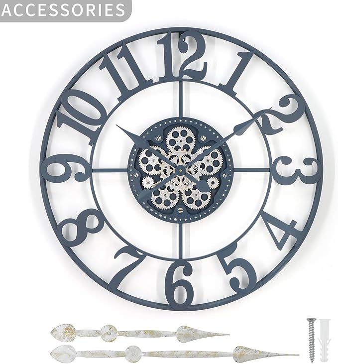 29 Inch Large Wall Clocks for Living Room Decor with Moving Gears,Large Wall Clock Industrial Steampunk,Oversized Metal Analog Wall Clocks for Farmhouse Home Battery Operated