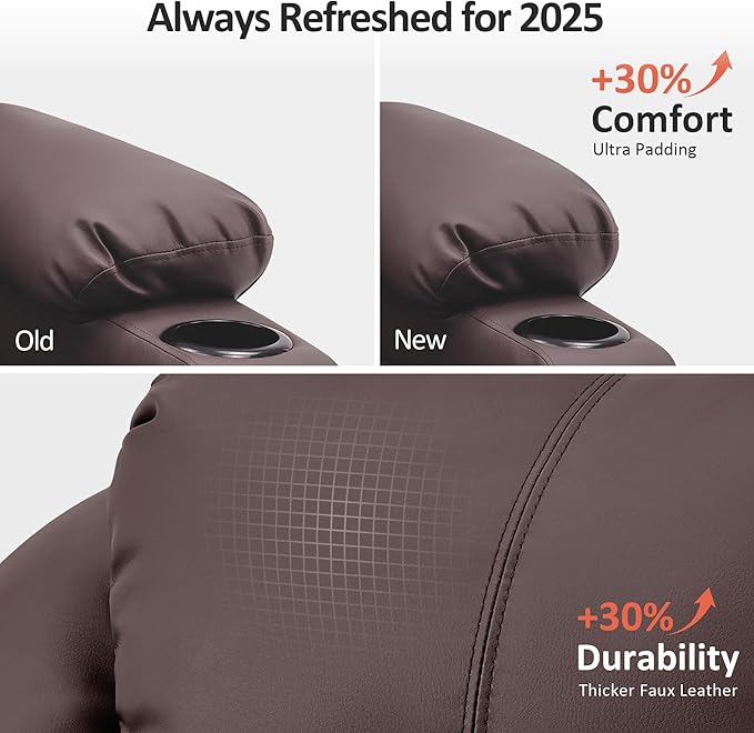 MCombo Large Power Lift Recliner Chair with Massage and Heat for Tall Elderly People, 3 Positions, Cup Holders, and USB Ports, Faux Leather 7516 (Large, Light Brown)