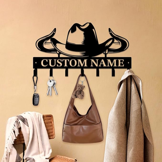 Personalized Custom Name West Cowboy Keys Hooks,Metal Cowboy Art Clothes Keys Hooks,Metal Cowboy Lover Wall Home Storage Decorative Keys Hooks,Key Holder Hooks for Wall (Style B)