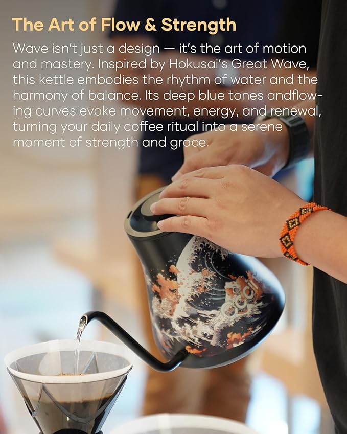 Cocinare FLOW M9 Electric Gooseneck Kettle, ±1℉ Temperature Control for Pour-over Coffee & Tea, Stainless Steel Interior, Quick Heating for Boiling Water (Wave)