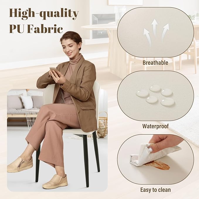 Homcosan Dining Chairs Set of 4, Modern Kitchen Chairs with Cross Structure & Exquisite Piping Design, Easy Assembly, Faux Leather Dining Room Chairs for Living Room Lounge, Bedroom, Beige