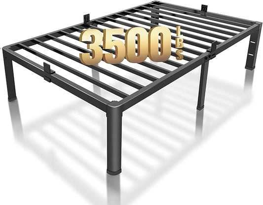 ROIL 18 Inch Twin Bed Frame with Rounded Corner and Headboard Hole Mattress Retainers 3500LBS Metal Heavy Duty Steel Slats No Box Spring Needed Platform Noise-Free Easy Assembly