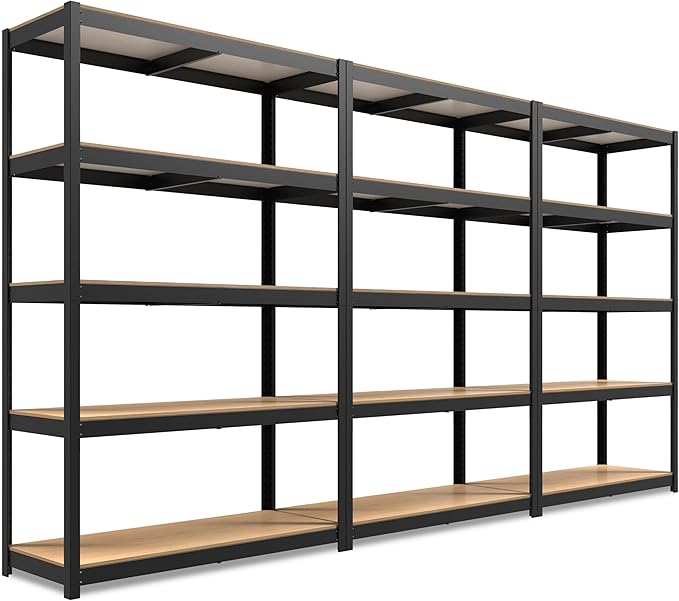HOMEDANT House 5 Tier Laminated Metal Shelving Unit Adjustable Storage Utility Rack Heavy Duty Shelves Organization Multipurpose Shelf Kitchen Garage Pantry Closet (3, (L) 48.1" W, Black)