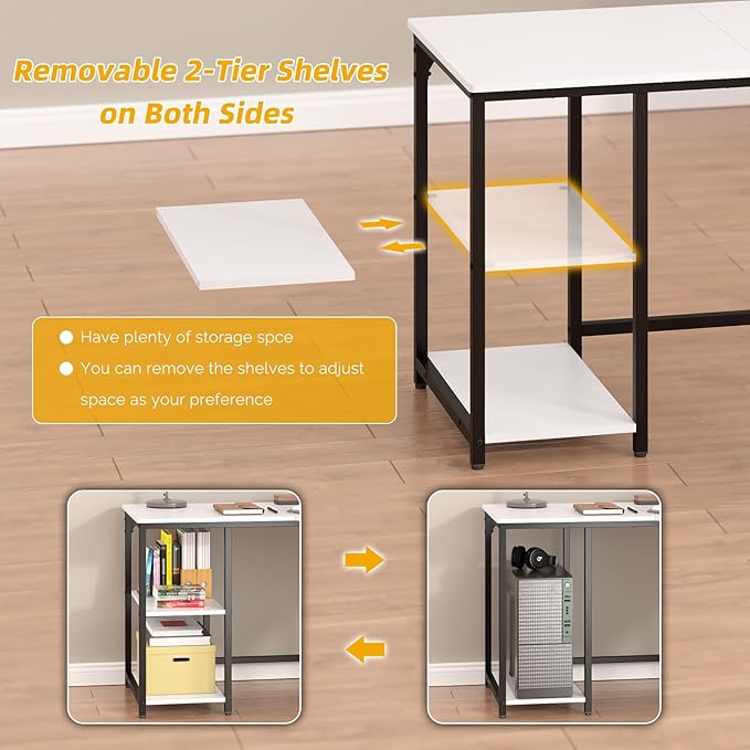 Elephance L-Shaped Desk with Shelves, Computer Corner Desk, Home Office Writing Workstation, Gaming Desk PC Laptop Table with Storage