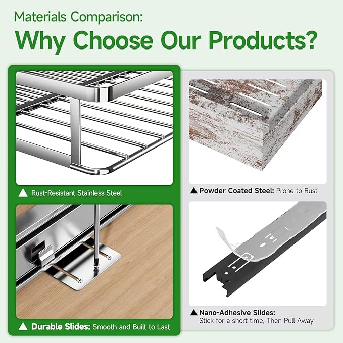 Expandable Pull Out Drawers for Cabinets, Kitchen Cabinet Slide Out Shelves, Adjustable Roll Out Drawers, Stainless Steel, Large 1 Pack, (14.5"-25.5") Cabinet Width x 22.7" Depth