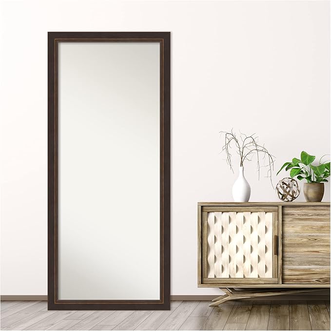 Amanti Art Bronze Full Length Mirror, 64x28 Lara Bronze Tall Free Standing Body Wall Mirror Full Length for Dressing, Traditional Wood Frame, Lean on Floor or Hang, Wall Decor