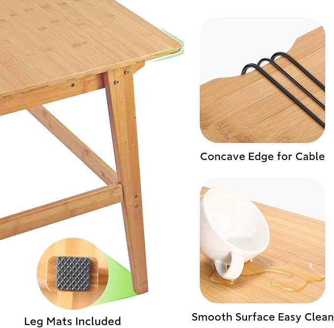 Nnewvante Writing Computer Desk 31.5" Bamboo Home Office Table with Large Drawer, Modern Furniture Simple Study Makeup Workstation