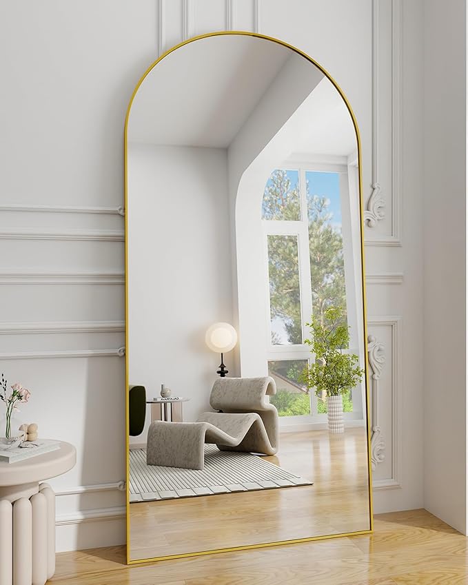Koonmi 30"x71" Arched Full Length Mirror, Gold Large Floor Mirror with Aluminum Alloy Frame, Standing Hanging or Leaning Wall-Mounted Full Body Mirror for Living Room and Bedroom
