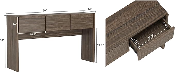 Manhattan Comfort Linda Modern Console Table with 3 Storage Drawers – 60" Narrow Entryway Stand for Living Room, Hallway, or Dining Room – Wood Grain Accent Furniture, Walnut Brown